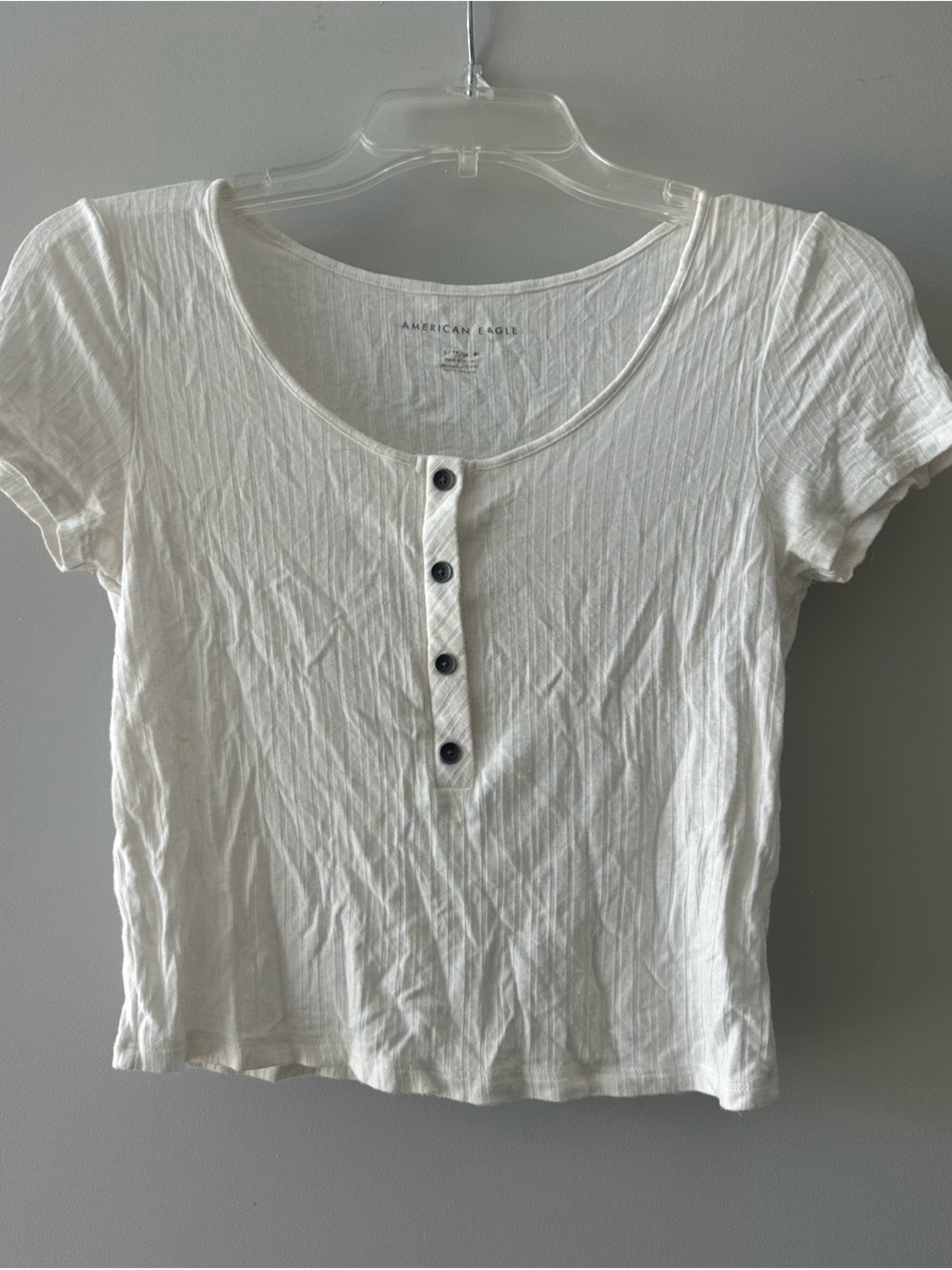 American Eagle Outfitters White Scoop Neck Henley Crop Top